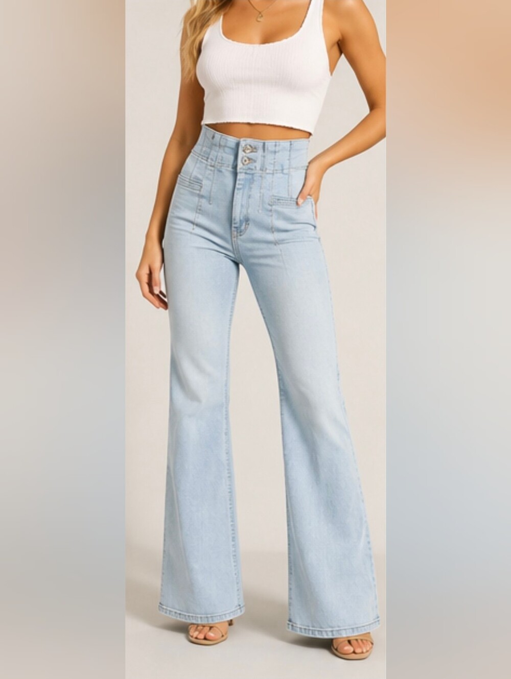 We The Free People Corset Waist Flare Jeans Light Wash High Rise Size 27 Boho